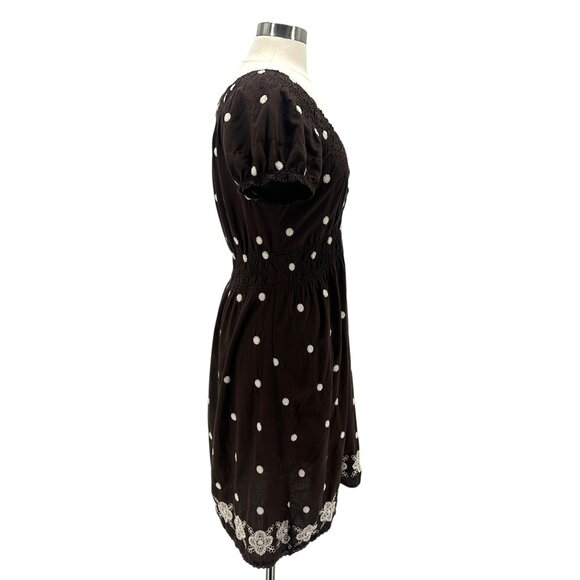 Cute Options Womens Large Dress Embroidered Polka Dot Brown Babydoll - Picture 5 of 8